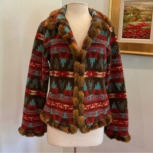 Tasha Polizzi Collection Southwestern Faux‎ Fur Trim Jacket